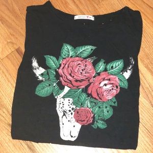 Bull Skull and Roses Graphic T